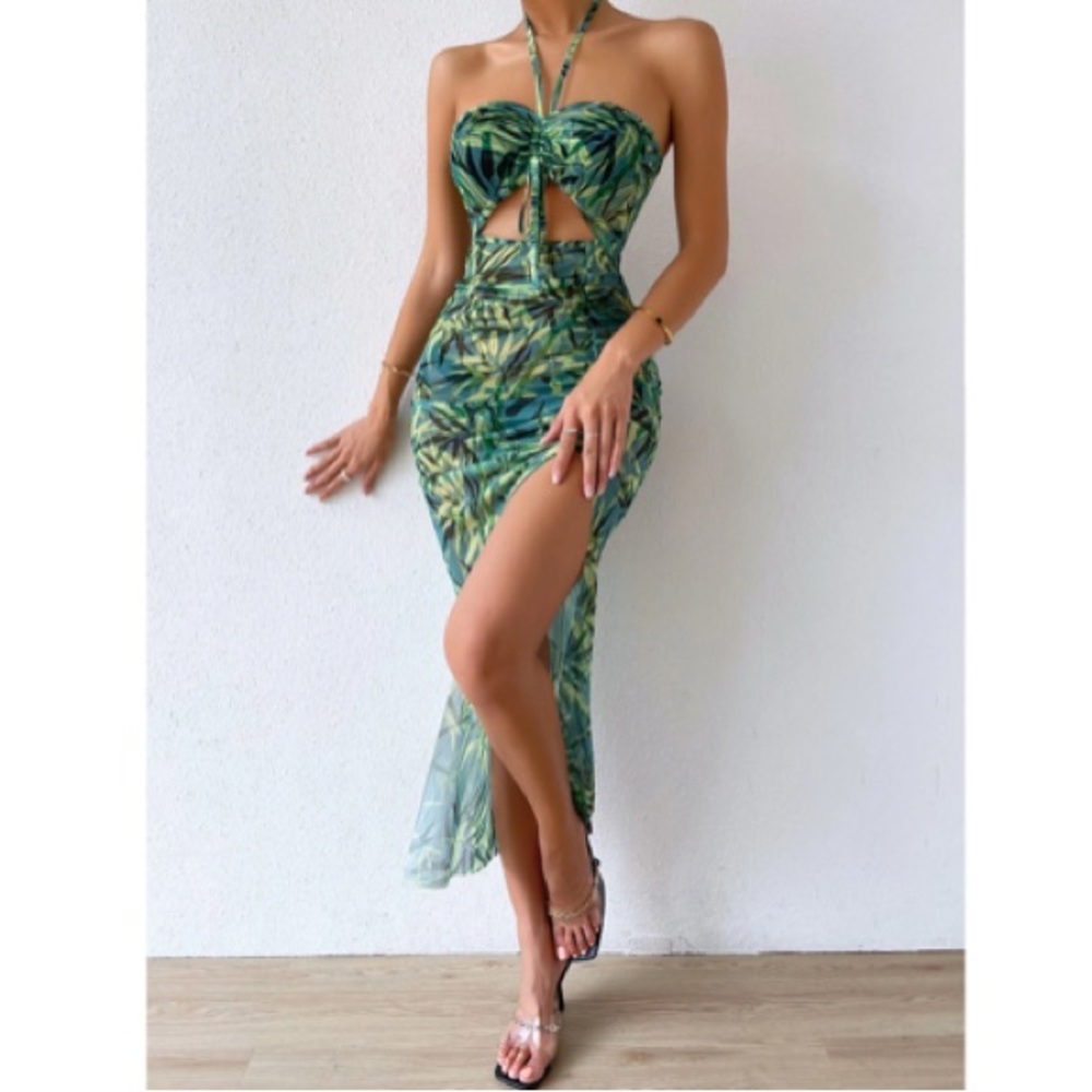 Tropical printed pool cover up